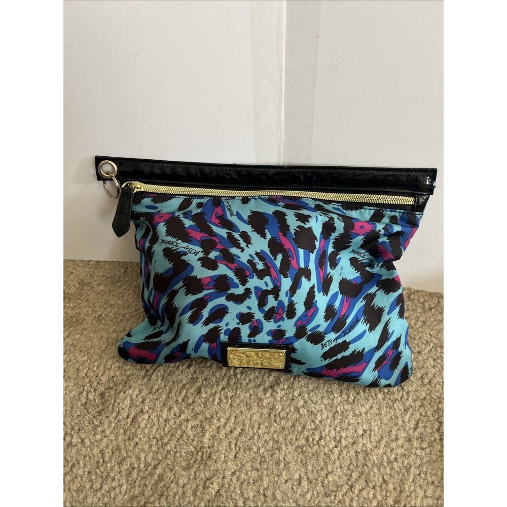 Betsey Johnson Leopard Print Clutch Electric Blue Siren 90s Statement Club Party